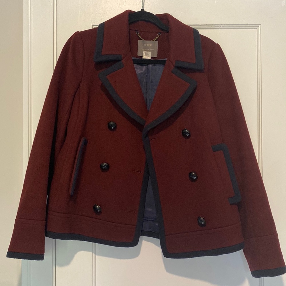 SALE J.Crew tipped peacoat in burgundy/navy